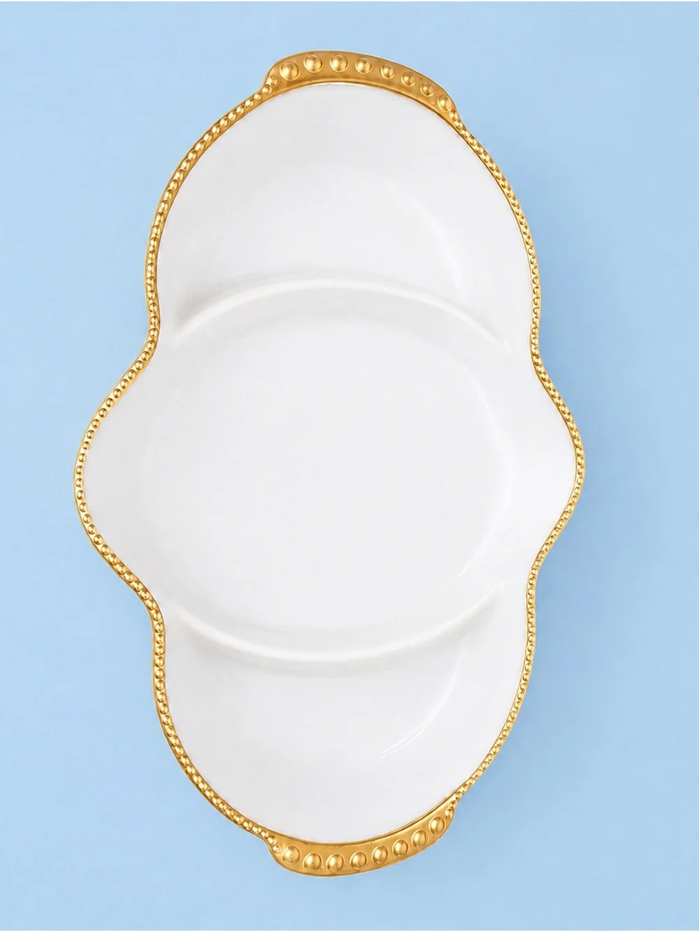 Vintage Fire-King White Milk Glass 3-Section Serving Dish Gold Trim